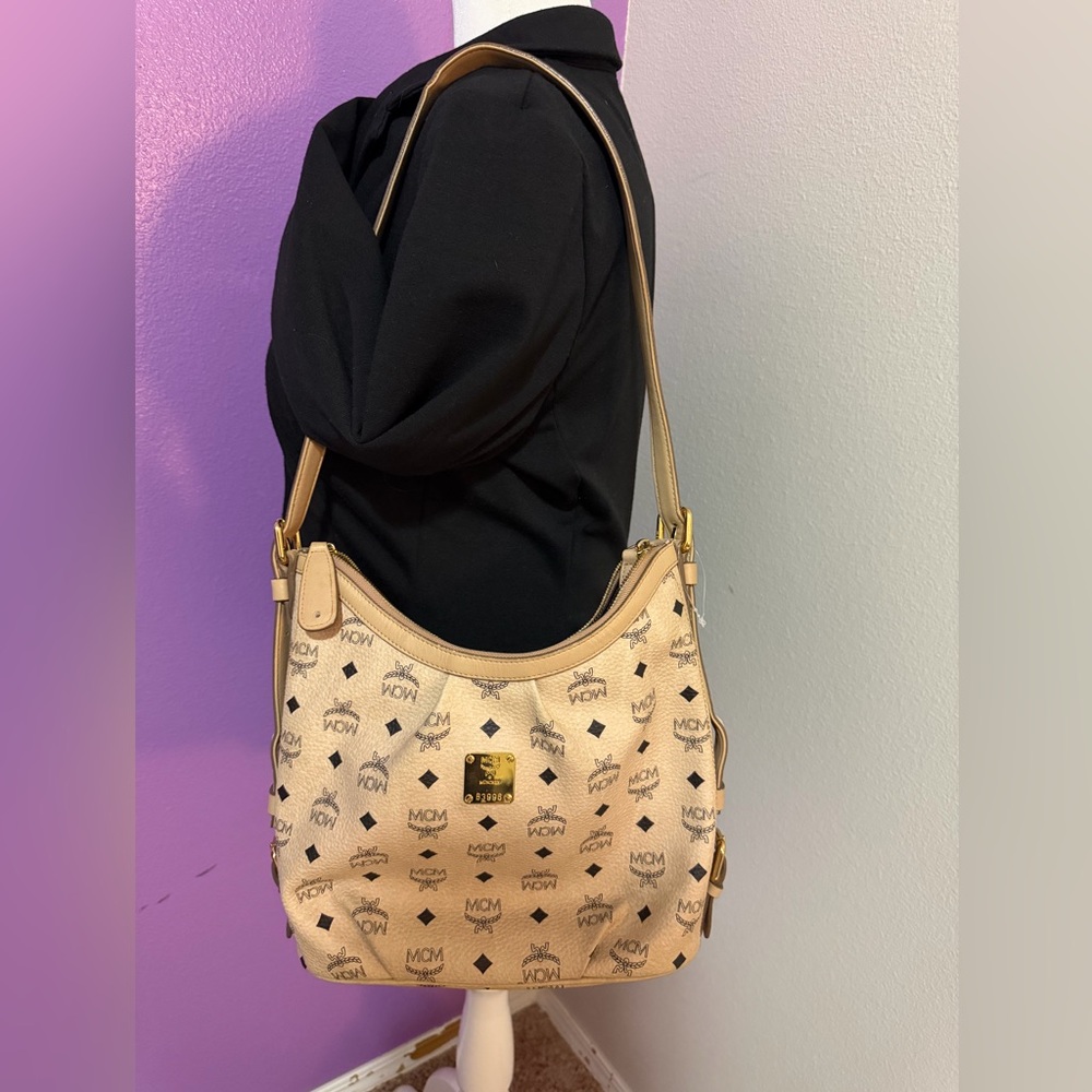 MCM Tan Monogram Shoulder Bag - Picture 3 of 12